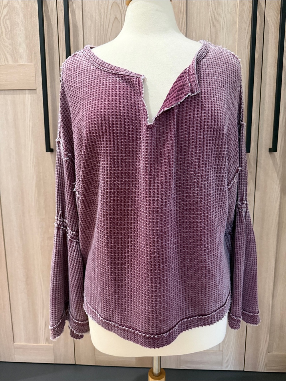 Free People WE THE FREE Women’s Waffle Knit Split-Neck Top - Dusty Purple